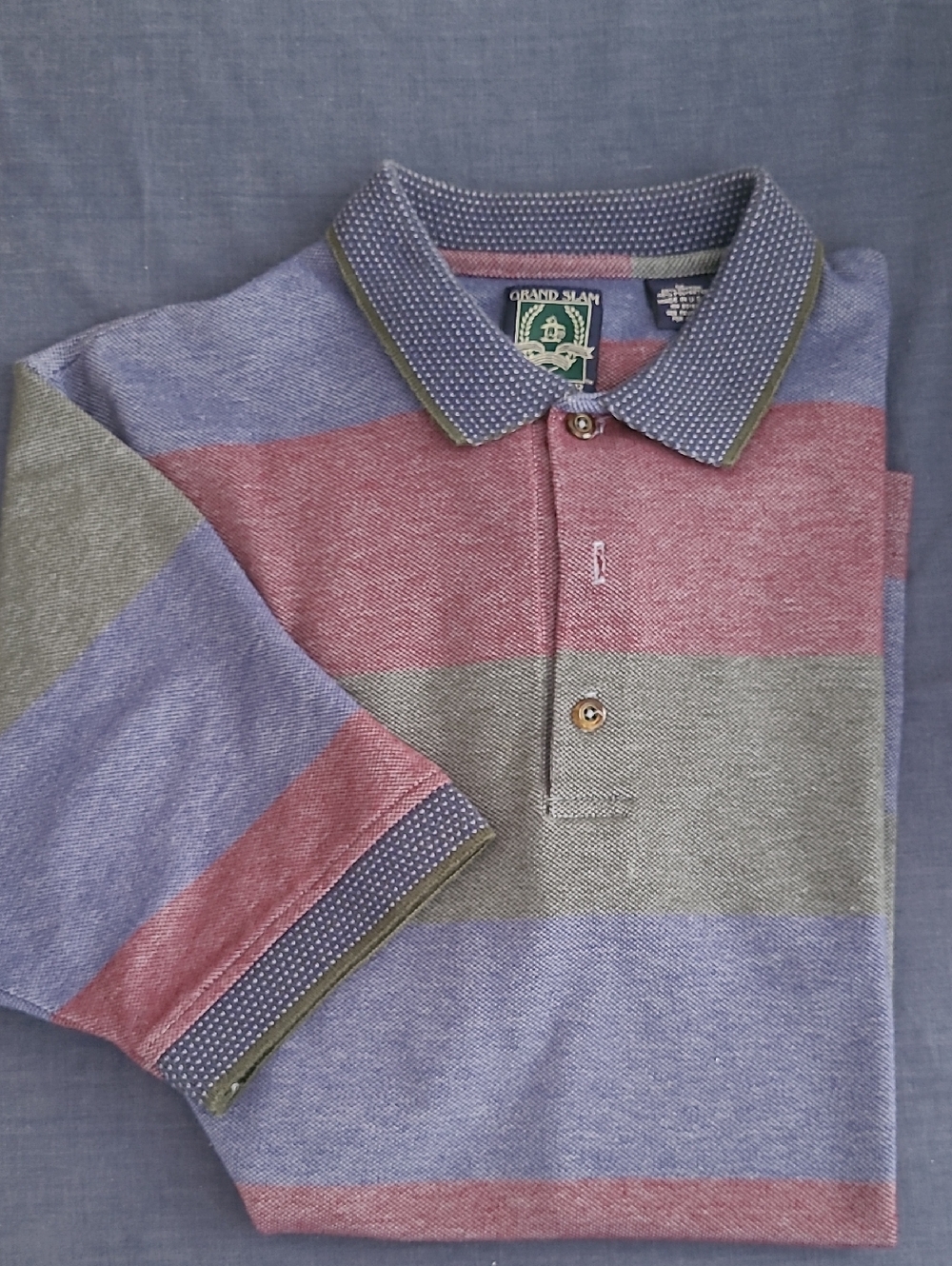 Grand Slam Men's Striped Polo Maroon, Blue & Olive